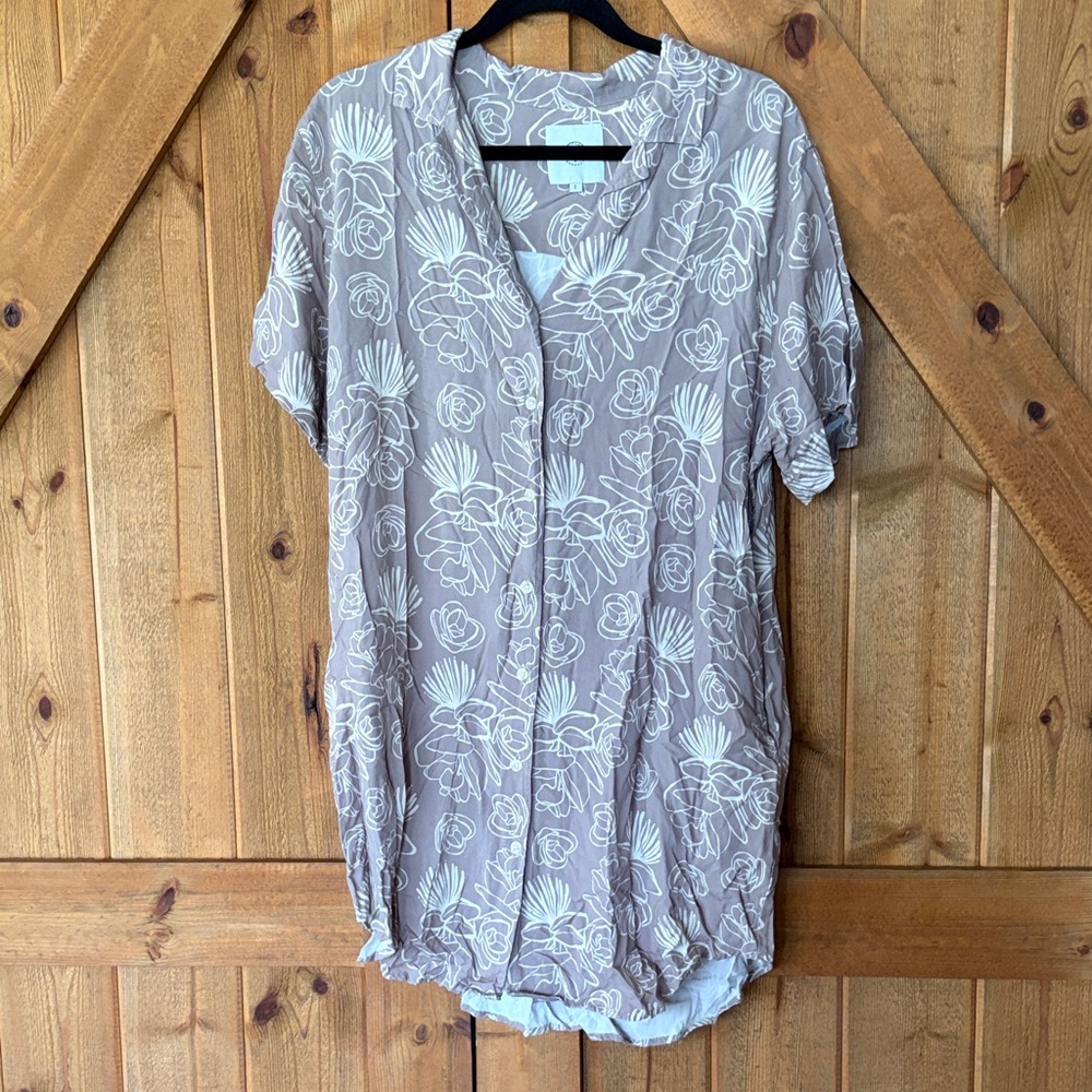 Taupe Floral Button-Front Women’s Dress